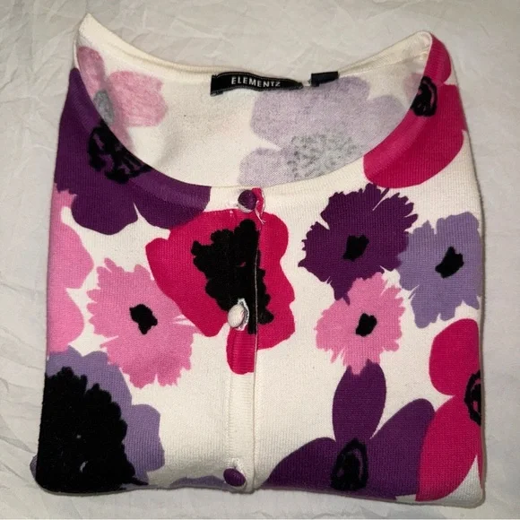 Elementz Women's Button Down Shirt - Pink, Purple, Black Floral - Picture 10 of 10